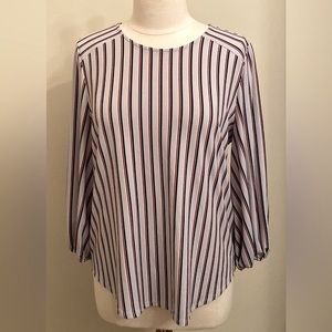 Adrianna Papell Grey Black Striped Printed Bell Sleeves Casual Top Size Large